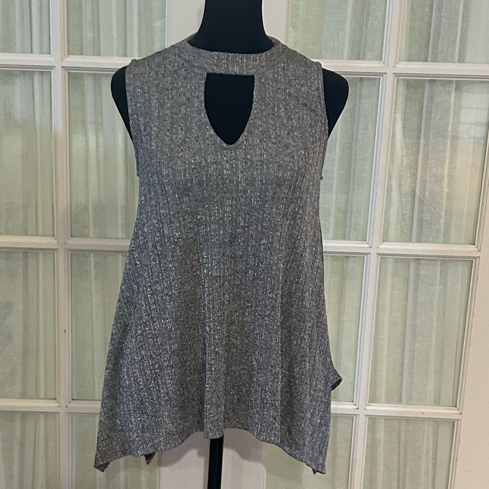Jennifer Lopez Gray Sleeveless Knit Keyhole Tunic Blouse, Size S